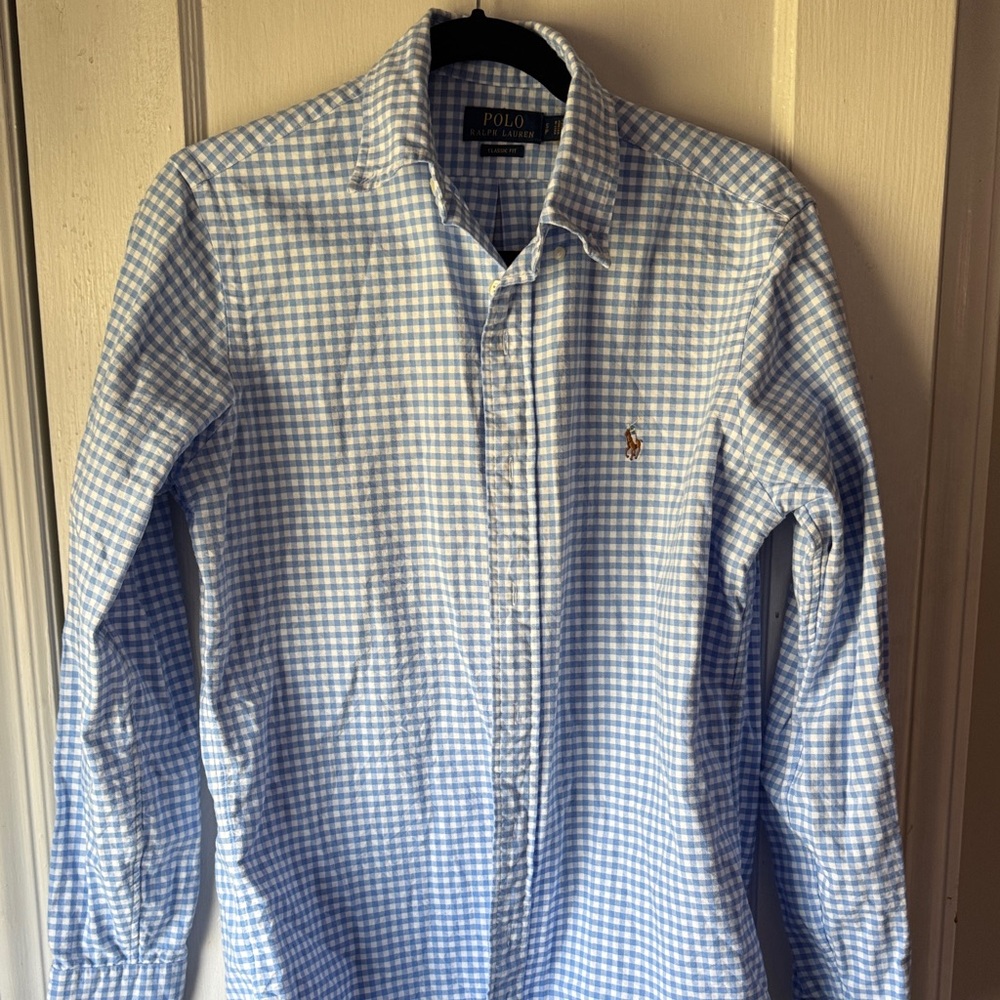 Ralph Lauren Men's Light Blue Checkered Shirt